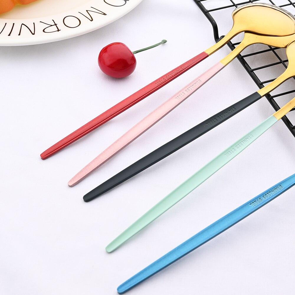6Pcs Colorful Dinnerware Cutlery Spoons Set Long Handle Mirror Stainless Steel Spoon Flatware Tableware Kitchen Accessories