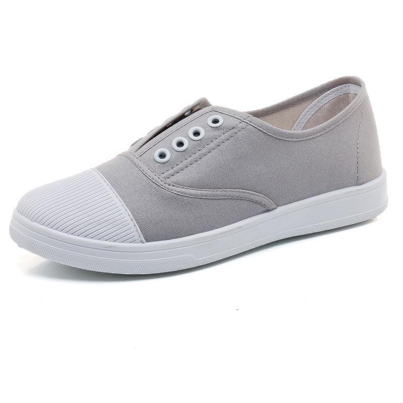 Korean Style Women's Canvas Slip-On Shoes, White, Size 41, No Heel. Perfect for Summer and Year-Round Wear.