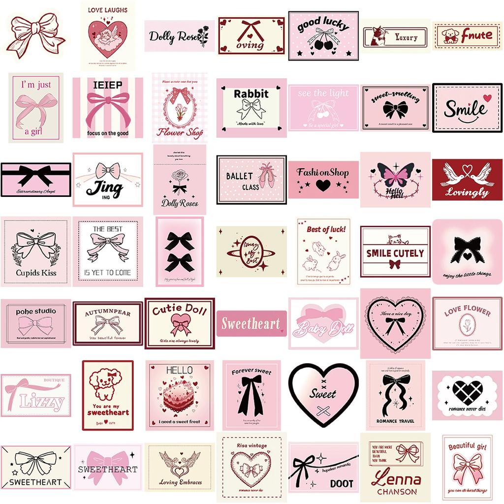 50Pcs Cartoon Pink Ballet Aesthetic Stickers, Waterproof Vinyl Graffiti Decals for Guitar Laptop Luggage DIY Scrapbooking
