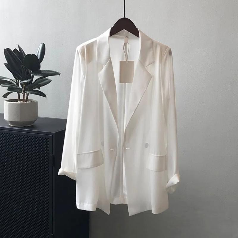 

All-match Turn-down Collar Solid Color Pockets Button Chiffon Cardigan Shirt Coats Formal Women s Clothing Spring Summer Tops XS белый