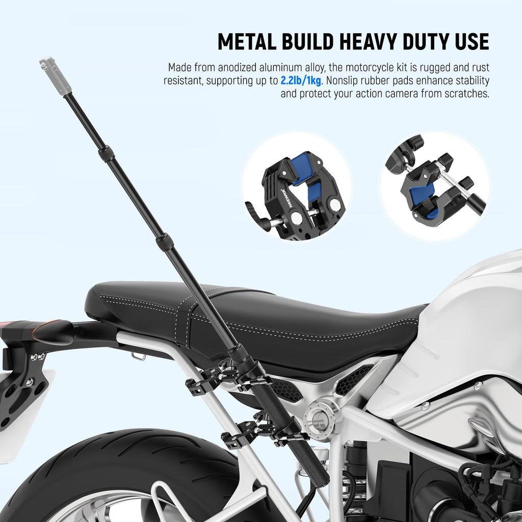 NEEWER Bike Camera Mount, Bike Multi-Bar with Dual Ball Head/Super Clamp/Action Camera Adapter, Bicycle Handlebar Hidden Selfie Stick, Clamp Bar Compa