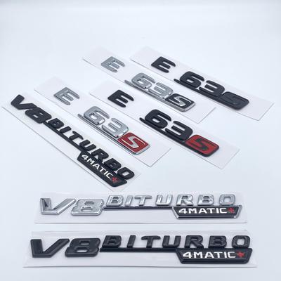Nálepka 3D lesklá černá písmena E43 E53 E63 E63S V8 Biturbo 4matic ABS pro Mercedes Benz AMG blatník kufru W212 W213
