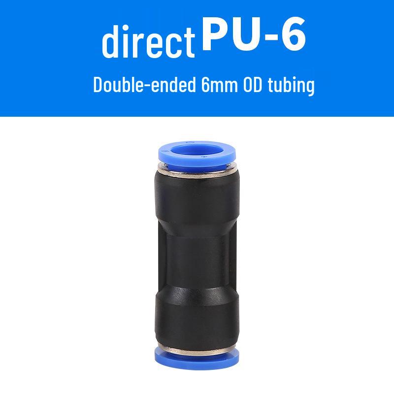Straight Quick Push-In Pneumatic Air Tube Connector, PU Sizes 6-16, Plastic Two-Way Joint