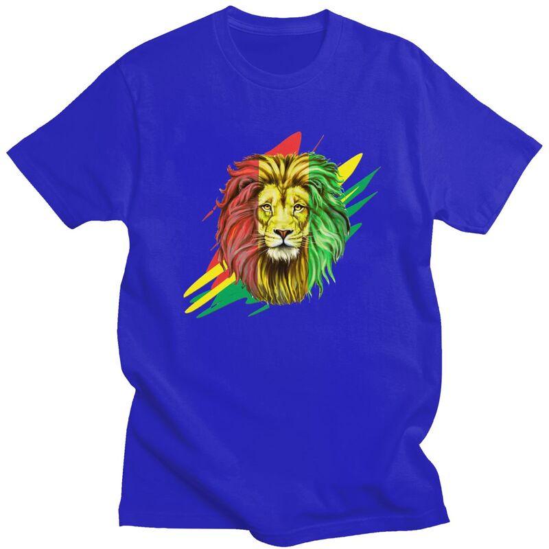 Custom Jamaica Flag Rasta Lion Tshirts for Men Short Sleeve T Shirt Fashion Jamaica Reggae Art Tshirt Slim Fit 100 Cotton Tees