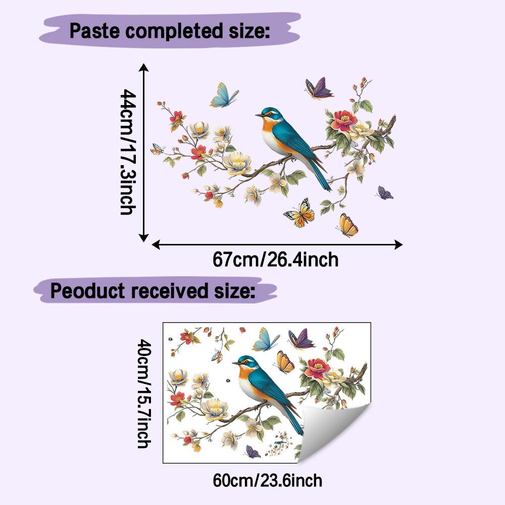 Самоклеящиеся настенные наклейки Ветки Цветы Птицы Бабочки для Спальни Гостиной Прихожей Общежития Домашний Декор 40x60cm разноцветный