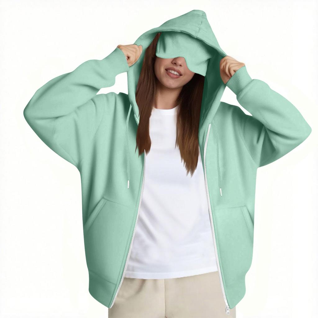 Moda Feminina Casual Manga Longa Cor Sólida Moletom com Capuz Tops