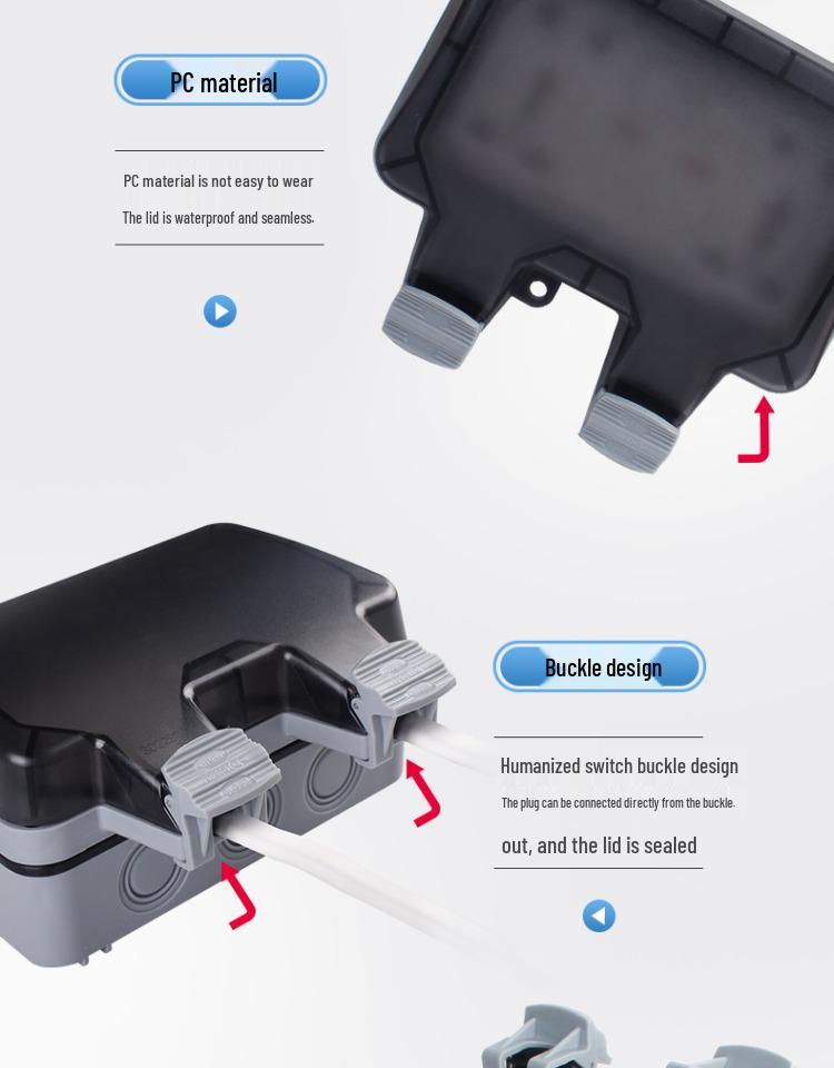 Outdoor Waterproof Dual Five-Hole Socket, Surface Mounted, Rainproof for Bathroom or Courtyard Use