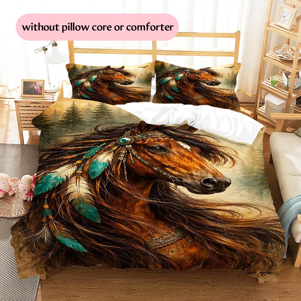 1PC Horse Bedding Quilt Set Quilt Cover Pillowcase Home Decoration Birthday Gift (1 * Duvet Cover + 15 * Pillowcase, Without Core)