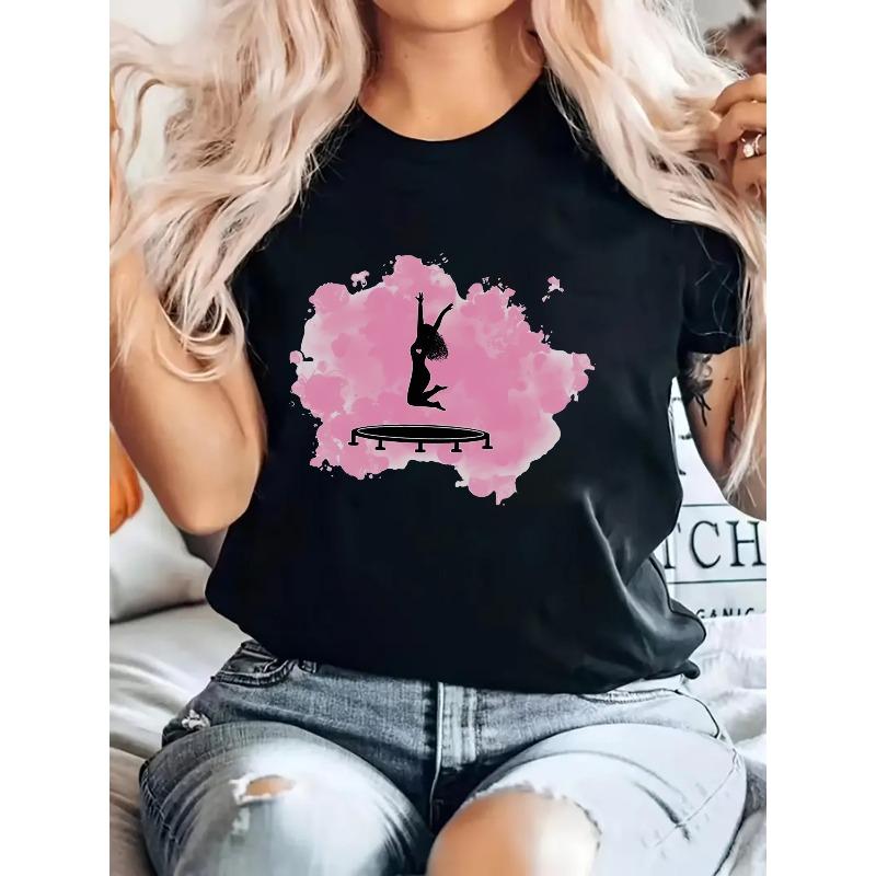 

European sizes Women S Stylish Pink Watercolor Graphic T-Shirt - Casual, Comfortable, and Breathable Round Neck Short Sleeve Tee 4XL