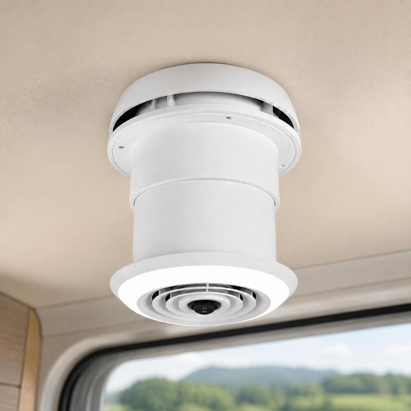 Motorhome Vent Light Assembly for Round Roof Opening, Roof Mounted Component with Integrated LED Using 12V Power