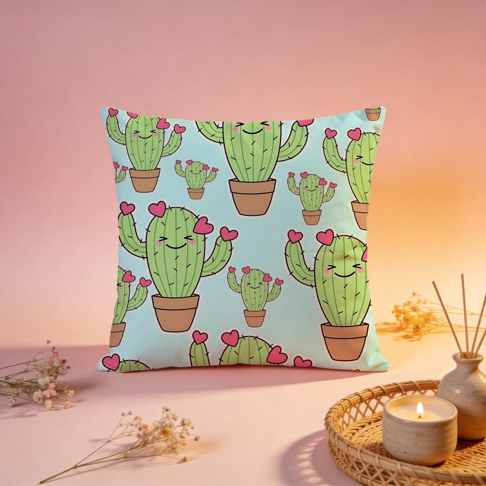 Cute Desert Cactus Print Cushion Cover Comfortable Durable Pillow Cover MultiScene for Home Office Car Sofa