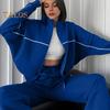 2 Teile/satz Damen Mantel Hosenanzug Halbhoher Kragen Reißverschluss Langarm Oberteil Elastische Taille Weite Beintaschen Hose Winter Alltagskleidung Trainingsanzug