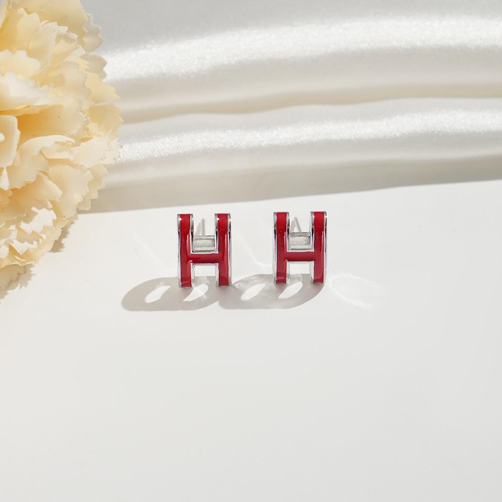 Minimalistische Stud Oorbellen met Letter H en Druipolie voor Dames Licht Luxe Mode Sieraden