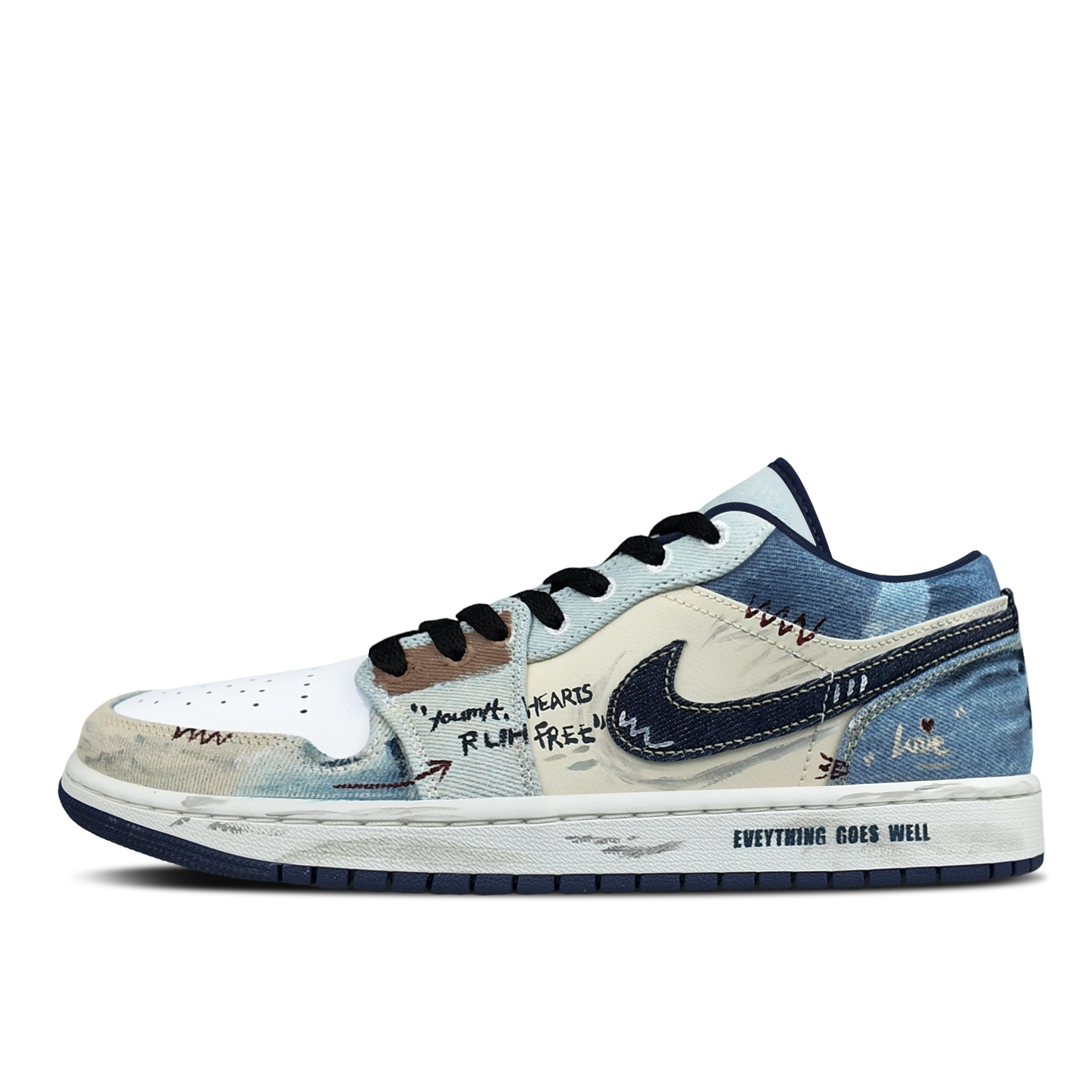 

Jordan Air Jordan 1 Abrasion Resistant Low top Vintage Basketball Shoes Men s White Blue IH0648-141(Team1678-) 42
