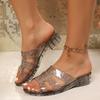 Fashion 2025 Summer New Women's Crystal Outdoor Sandals Mid Heel Casual Round-Toe Woven Weave Slippers for Daily Wear Beach & Travel
