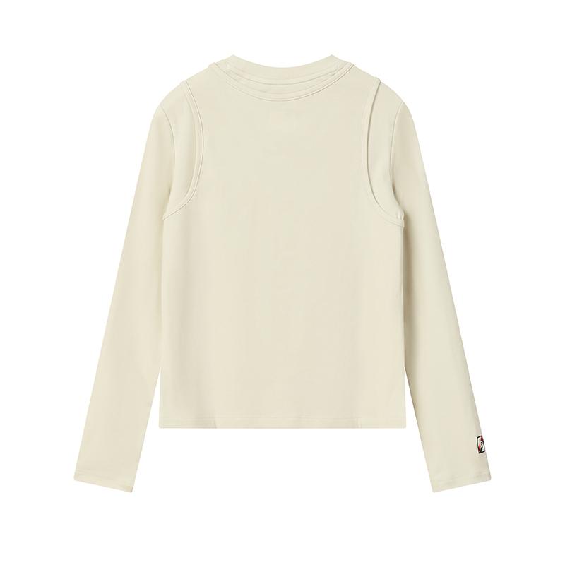 Fila Original Fashion Simple Classic Retro Sports Casual Versatile Comfortable Round Neck Slim Fit Long Sleeve T-Shirt Women Tops Khaki F11W619214FBG