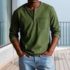 T-shirt Homme Col Rond Boutons Col Manches Longues T-shirt avec Poche Avant Couleur Unie Coupe Slim Hauts Décontractés