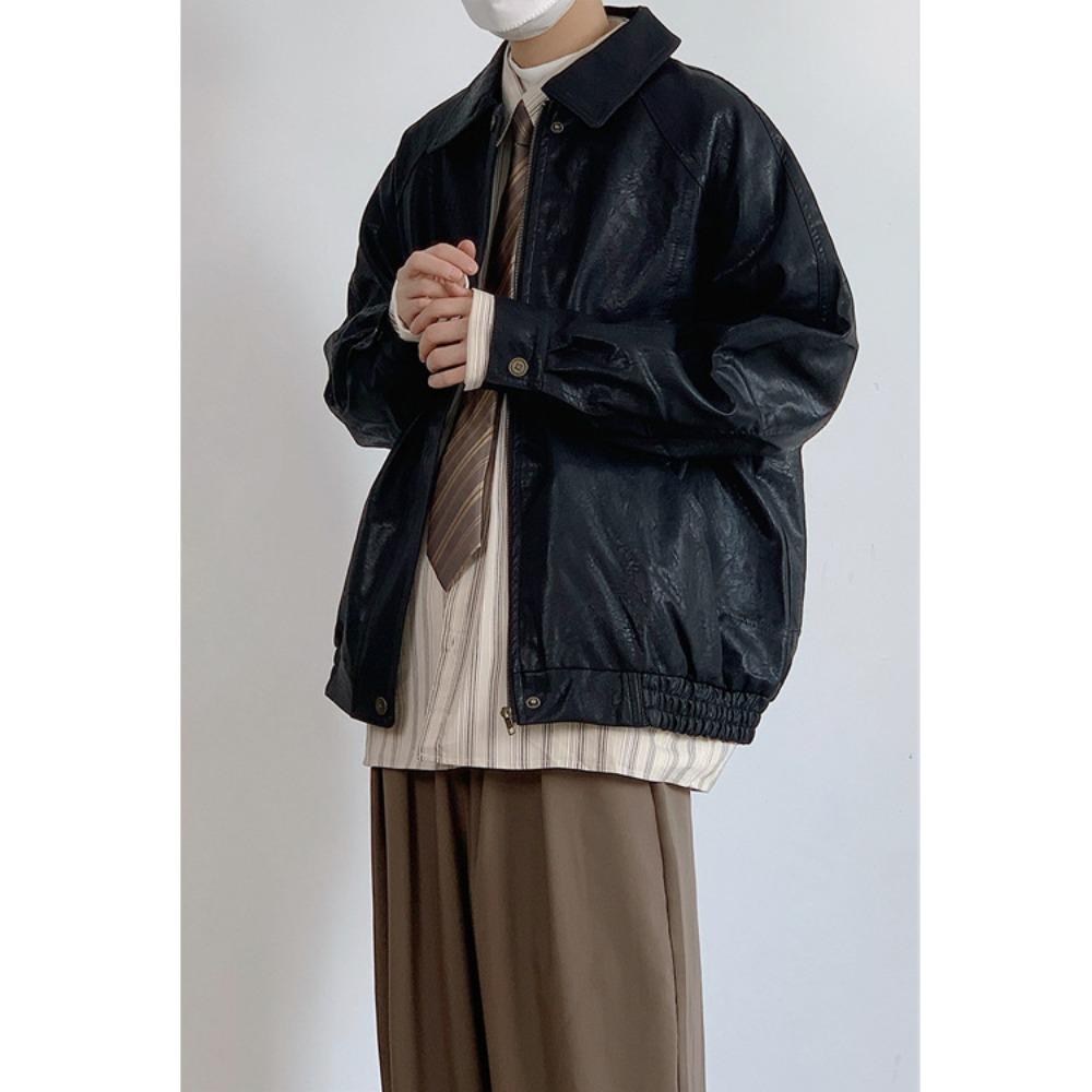 Spring and Autumn Retro Korean Temperament Pu Leather Jacket Men's Lapel Casual Loose Heavy Do Old Couple Jacket Tide