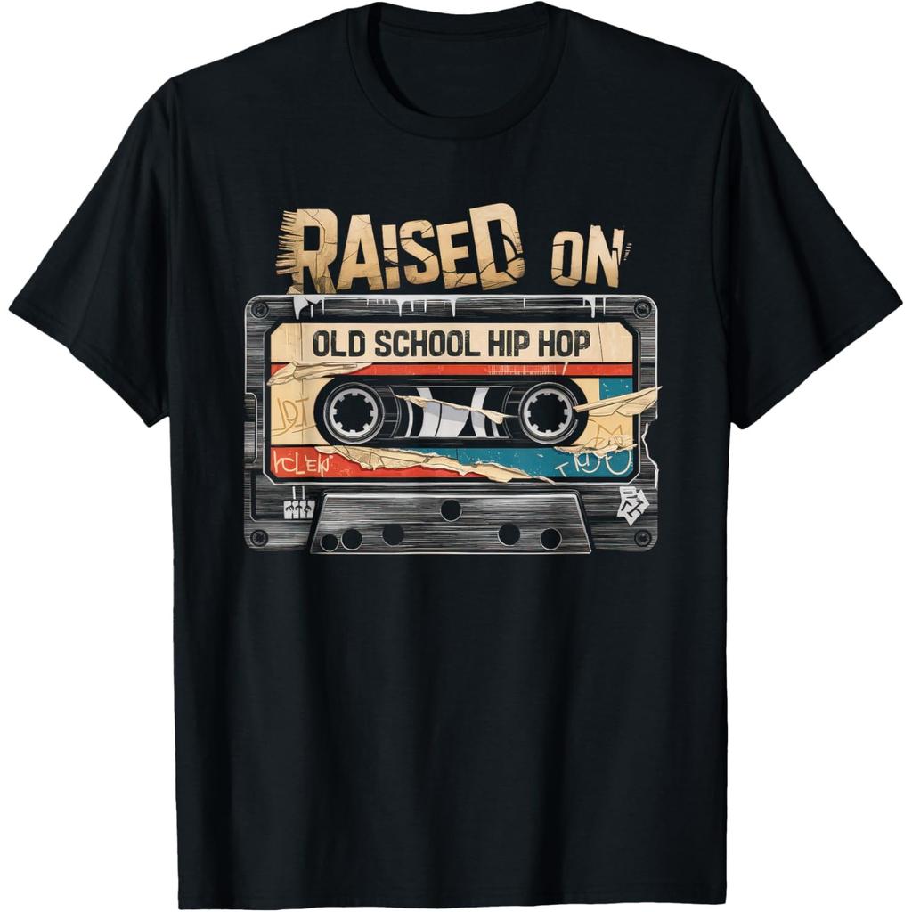 Raised On Old School Hip Hop Cassette Graphic TShirt Mens Casual Cotton Crewneck Tee