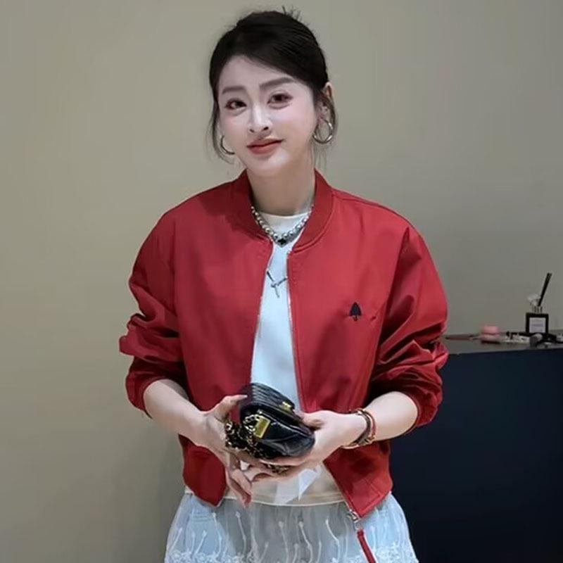 

Женская красная куртка-бомбер в корейском стиле 2025 года - Модная, повседневная, омолаживающая, свободного кроя для весны и осени. XL красный