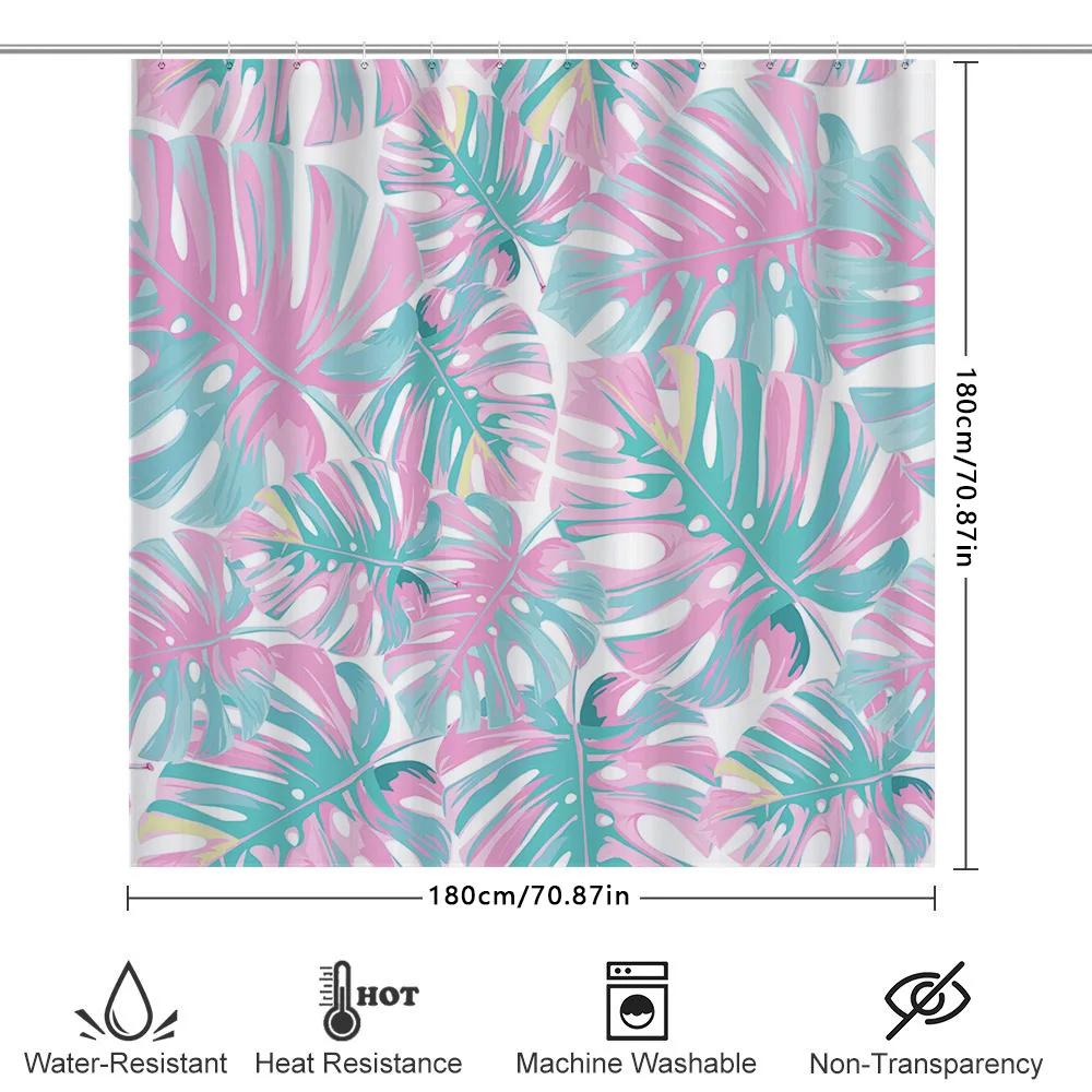 Vibrant Palm Leaf Shower Curtain For Bathroom Decor Pink Teal Floral Waterproof Fabric Decoration