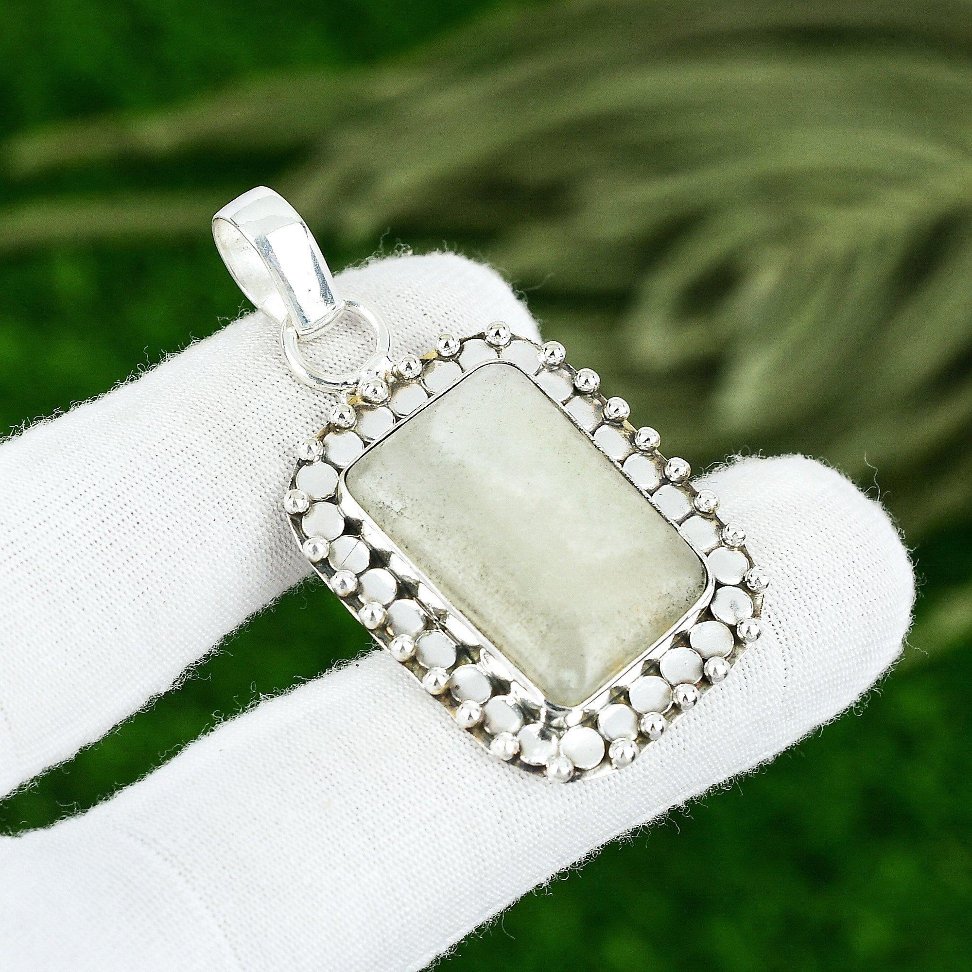

Wedding Gift For Her 925 Sterling Silver Natural Scolecite Gemstone Pendant
