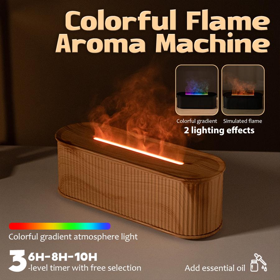 New Flame Aroma Humidifier, 7 Color Night Light, 3 Timers, 300ml, Fine Mist, Quiet, Essential Oil Diffuser for Home Office