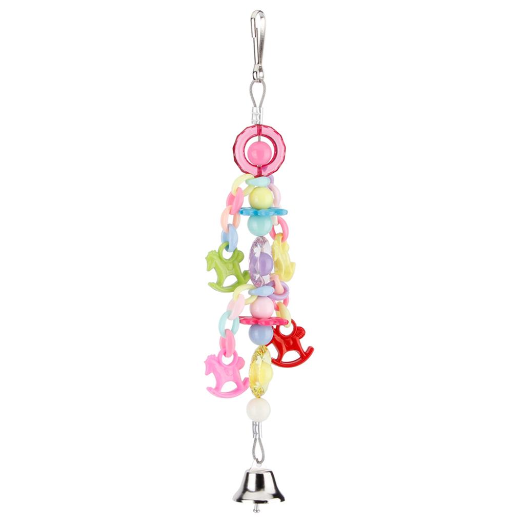 Colorful Beads Bell Bird Cage Stand Parrot Hanging Toy Pet Birds Bite Chewing Decoration Toys