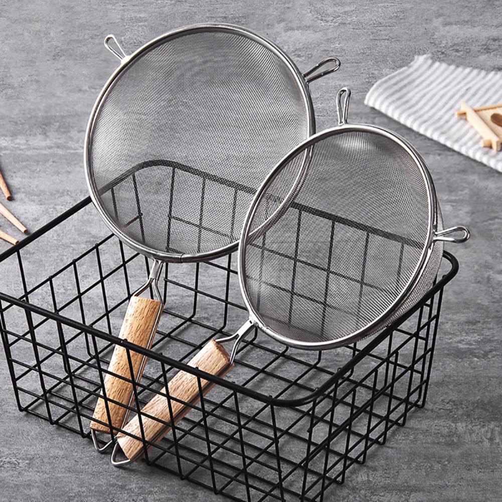 12.5-20cm Muti-Size Filter Stainless Steel Oil Strainer Double Mesh Colander Sieve Sifter Wooden Handle Kitchen Tools For Home