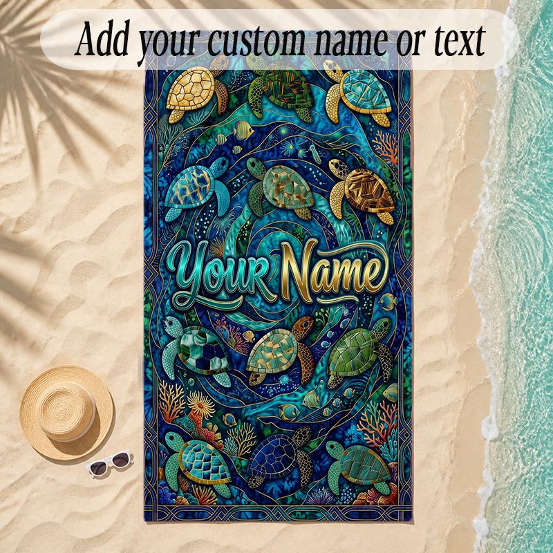 Mermaid Theme Soft Beach Towel Personalized Custom Name Text Towel Portable for Beach Pool Travel