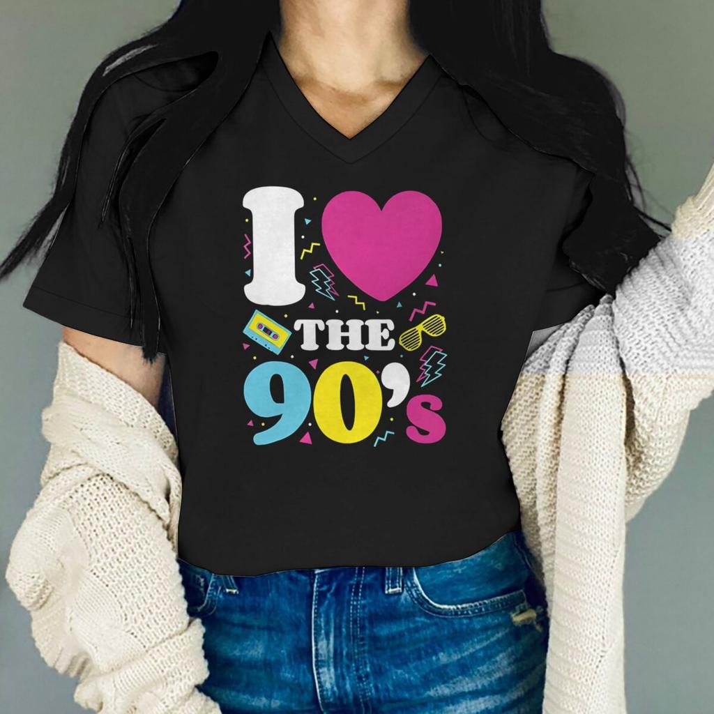 I Love The 90's Retro Themed V-neck T-shirt Women Men Short Sleeve Classic Birthday Commemorate Streetwear Fashion 90s Tees