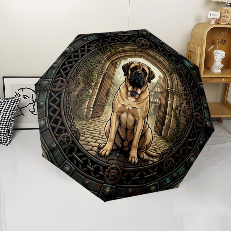 Steampunk Dog Portrait pattern umbrella, portable and foldable design, 8 ribs, a casual accessory for Halloween, Christmas, and birthday gifts.