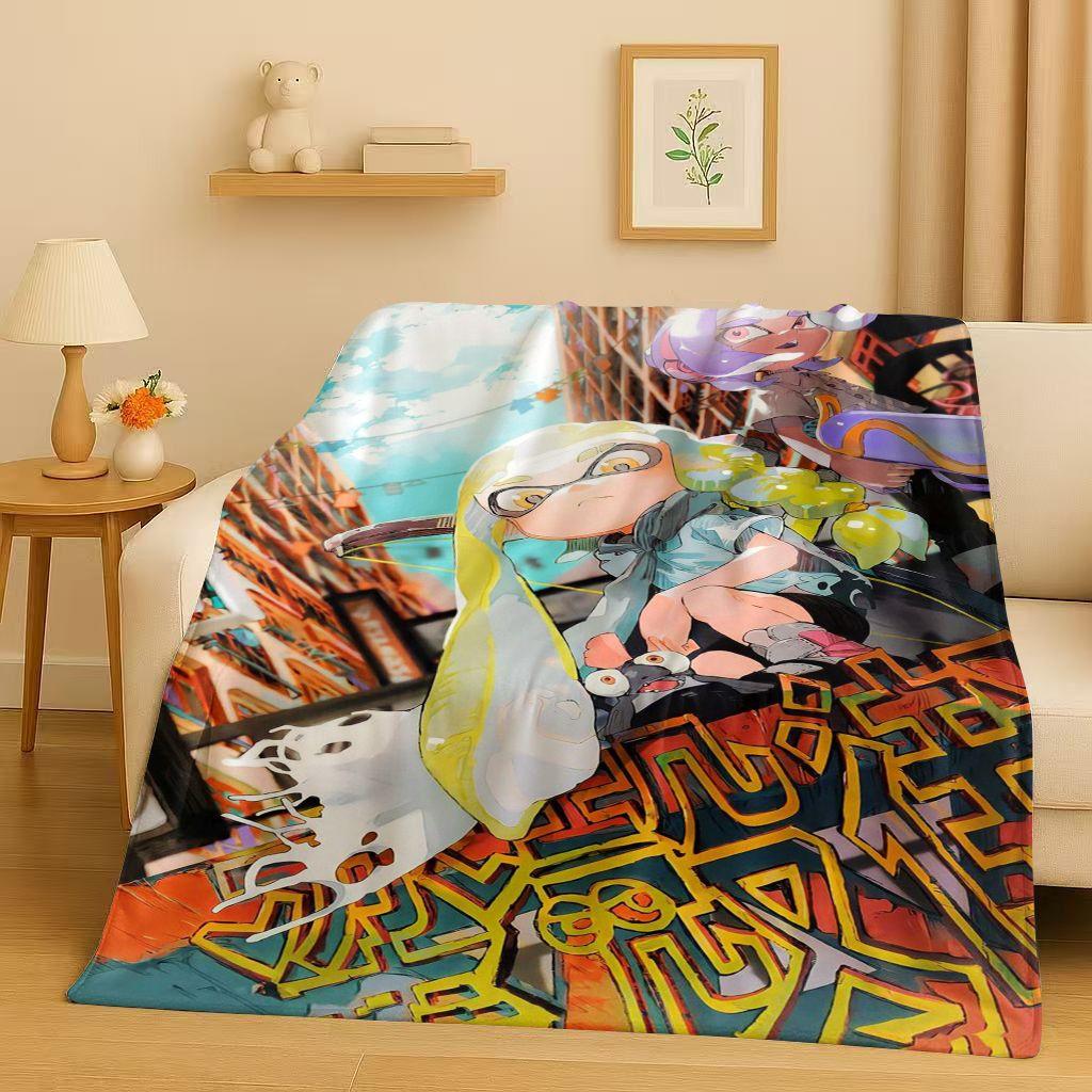 HD Splatoon Game Cartoon Flannel Blanket,Ultra Soft Warm Plush Throw for Home Bedroom Bed Sofa Cover Office Travel Picnic Kids