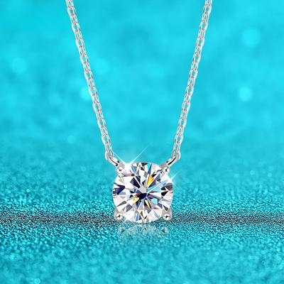 Smyoue Weißgoldplattierte 1-10CT Moissanit-Halskette für Damen Klassischer Vier-Krappen-Anhänger Hochzeitsschmuck 925 Sterlingsilber