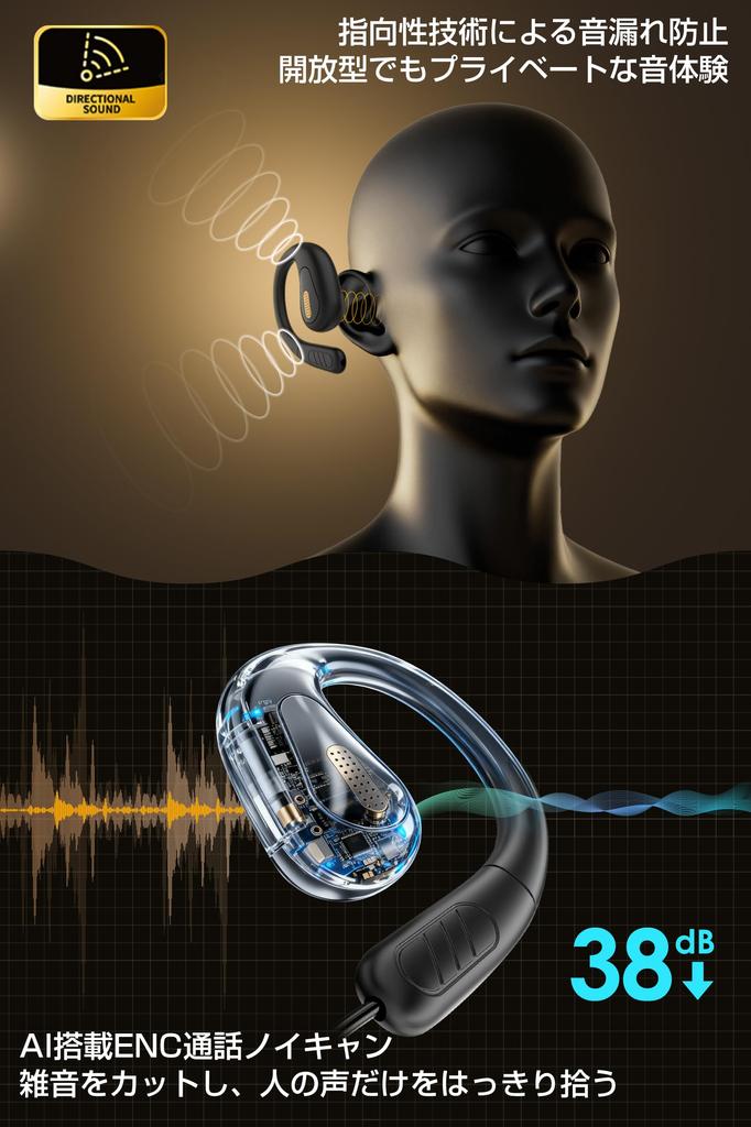 Improved Wired Earphones with Ear Open and Evolved from Bone Conduction Open Zero Perfect for Online and Stereo Mini Plug [Latest 2.0] Hooks, Ear,