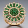 Gorgeous Inlaid White Green CZ Women's Ring Exquisite Gold Color Geometry Daily Wear Party Jewelry Anniversary Gift