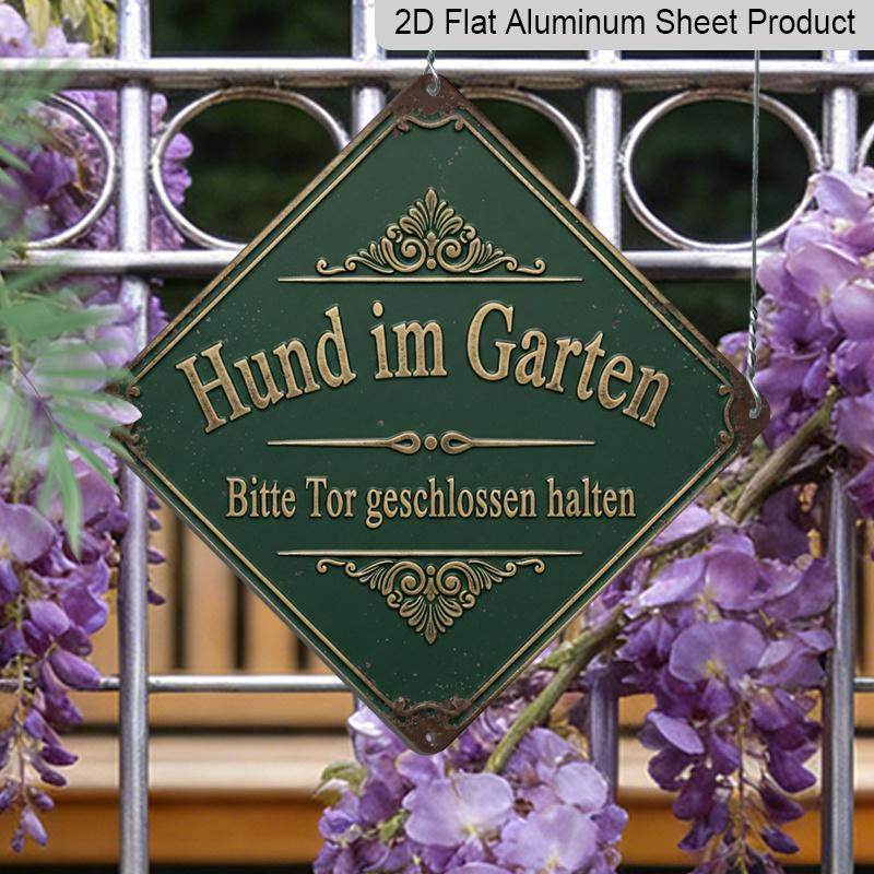 

2D Flat - 1pc Vintage Garden Dog Themed Aluminum Sign, German Slogan Wall Art, Rustic Aluminum Plaque, Suitable for Garden, Yard, Dog House, Farm 20*20cm