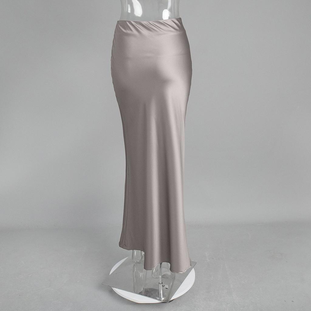 Frühlings-Satin Hohe Taille Hüftwickel Bodenlanges Meerjungfrauen-Maxikleid, Lässiges Party-Maxikleid