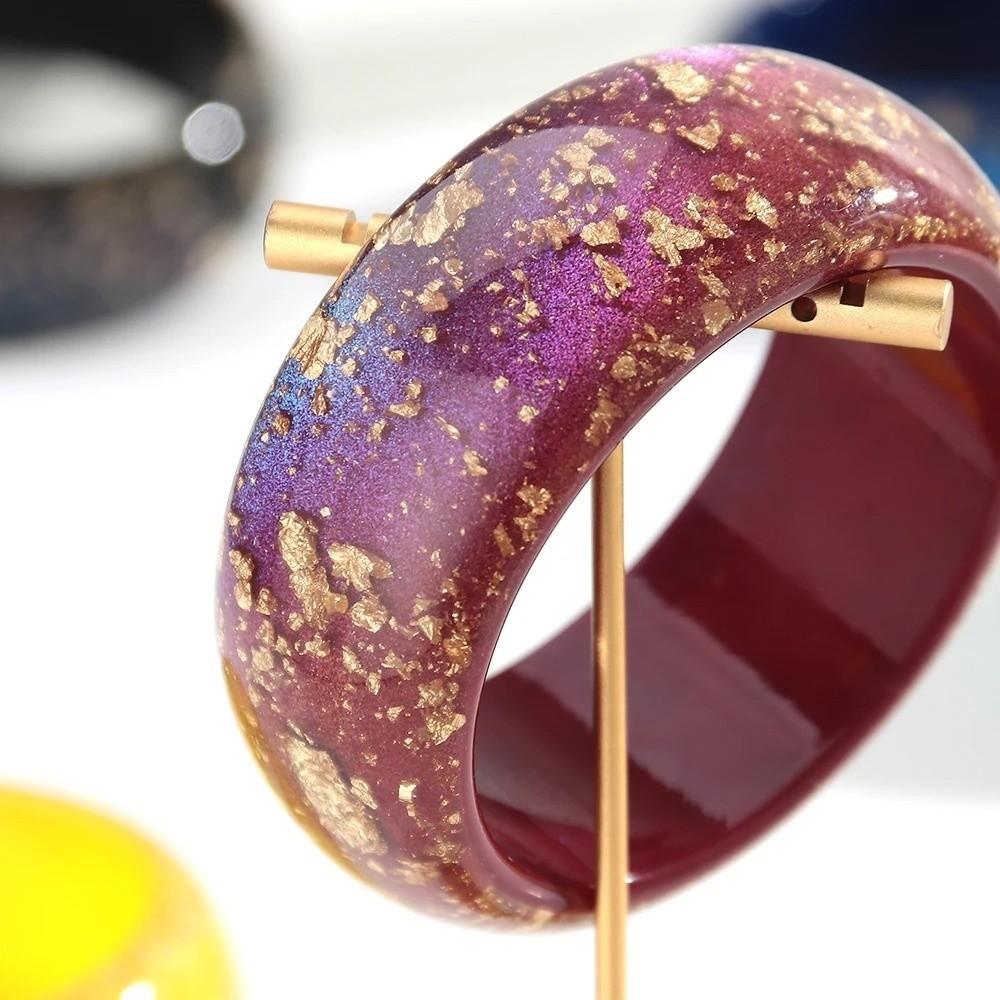 Gold Foil Round Bangles Glitter Resin Bangles Trendy Wide Bangles  for Women