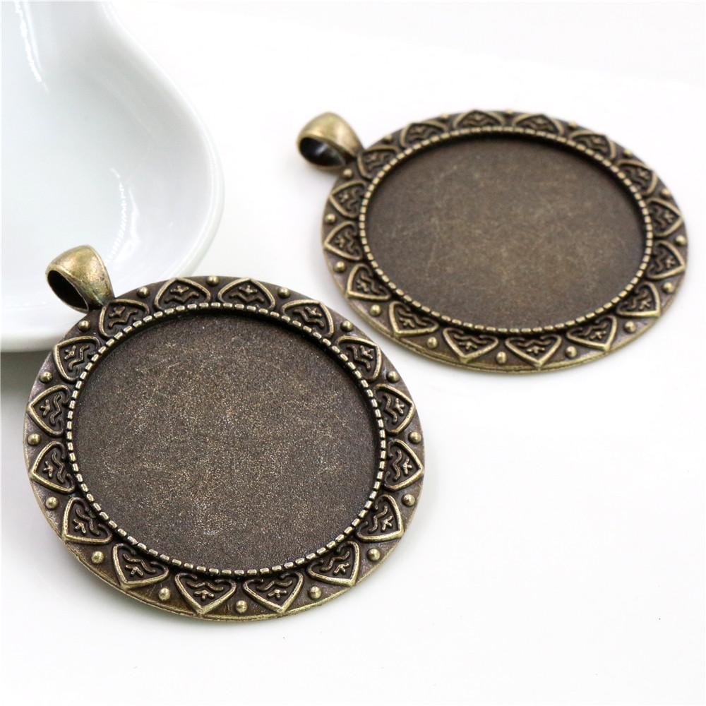 5pcs 35mm Inner Size Bronze Antique Silver Plated Cabochon Blank Base Setting Charms Pendant DIY Jewelry Findings