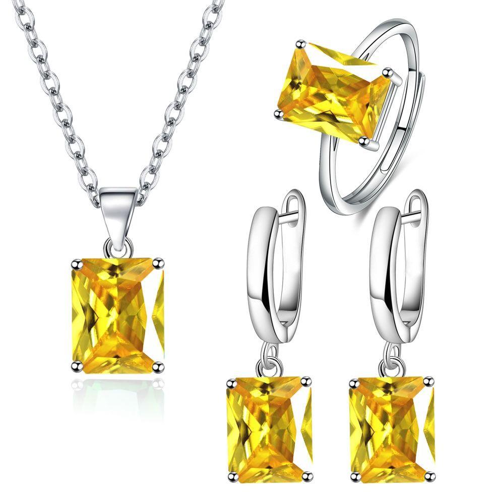 Glass Diamond Necklace Earrings Set Simple Style Necklace Jewelry Set  Women Girls