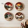 Living Room Wall Ornament Round Wooden Winter Mountain Art with 3D Layered Snow Scenery for Holiday Nature Inspired Home Decor Decor, Rustic Christmas