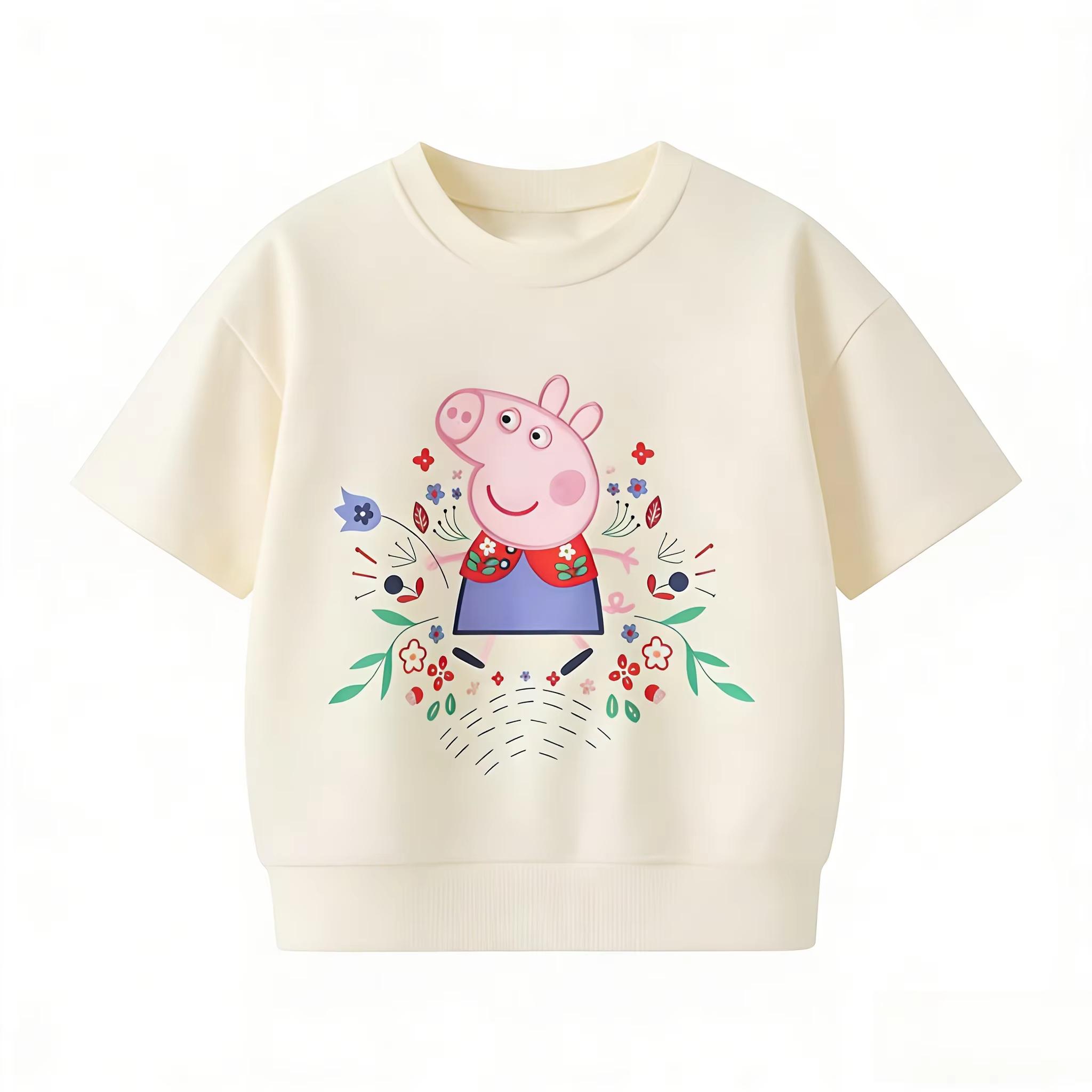 

2026 summer new Peppa Pig cartoon pattern printed Tshirt for both Unisex and Women loose and comfortable with good breathability S
