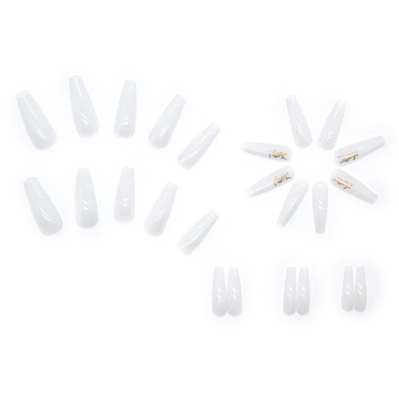 Long ballet fake nails smudged marble pattern fake nails nail art sticker nail sticker European and American nail pieces 24 pieces