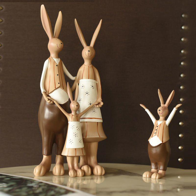 Healing Resin Rabbit Family Figurines Accessories Home Livingroom Table Sculpture Ornaments Store Office Desk Statue Decoration