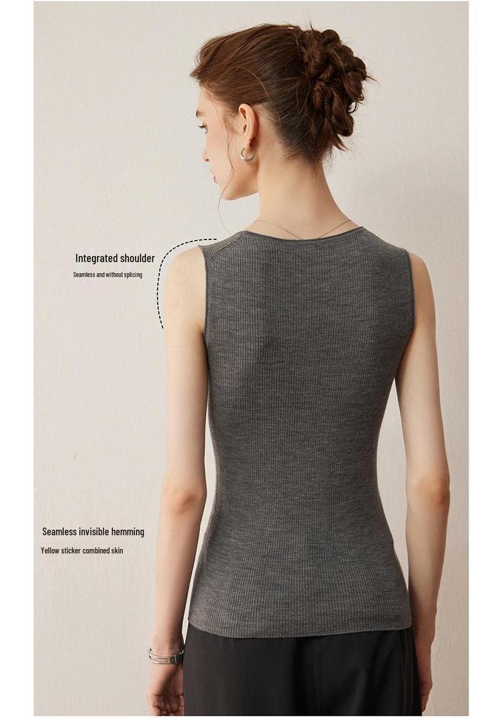 Women's Ribbed U-Neck Wool Camisole – Slimming, Stylish, Versatile Knit Sleeveless Top for Autumn and Winter