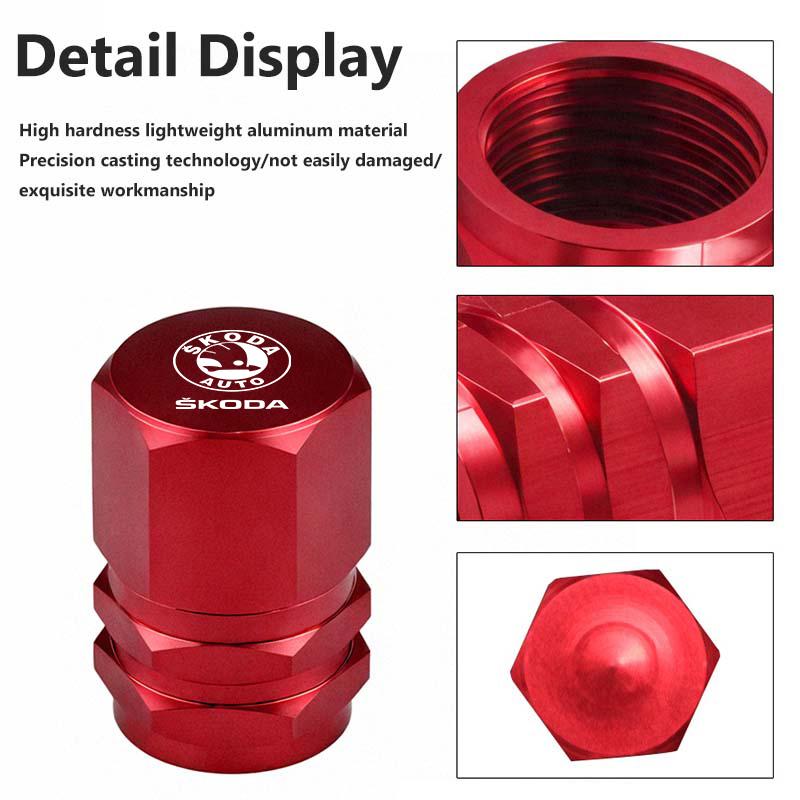 AAAJG1 For Skoda 4pcs Car Logo Wheel Tire Valve Core Cap Auto Styling Accessories Kodiaq Octavia 2 3 Rapid Karoq Fabia Kamiq Superb