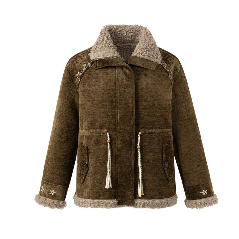Magic Bear Fleece Cotton Coat Chenille Jacket Retro Nomadic Style Loose Fit Winter Warm Outwear