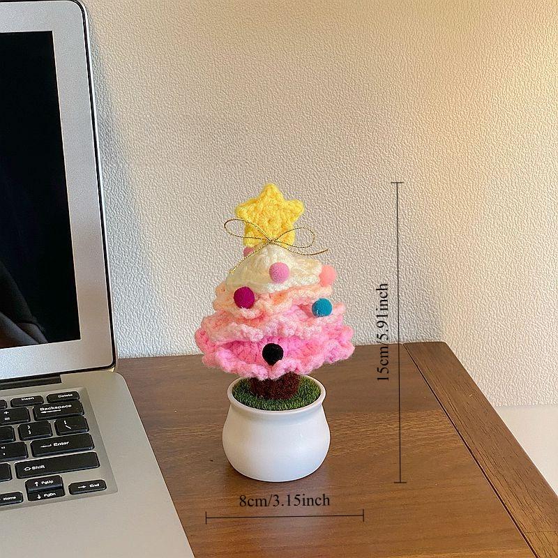 

1PC Hand-woven Plush Christmas Tree Small Potted Plant Finished Christmas Creative Gift for Friends Desktop Decoration