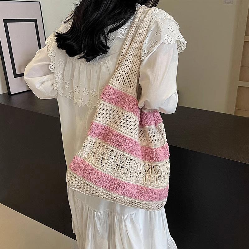 Yogodlns Модная винтажная полосатая вязаная сумка-тоут с цветными блоками — фото 4